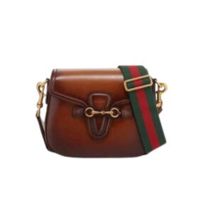 GUCCI LADY WEB HAND STAINED LEATHER SHOULDER BAG IN BROWN 25CM