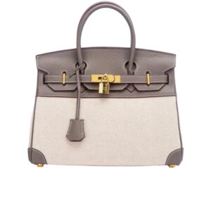 HERMES BIRKIN 25 BI-MATERIAL GOLD TONED HARDWARE GREY 25CM