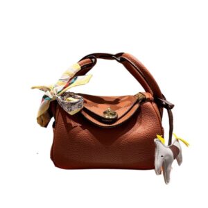 HERMES LINDY BAG WITH SCARF HANDLE AND HORSE CHARM BROWN 20CM