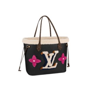LOUIS VUITTON SHEARLING MONOGRAM NEVERFULL MM BAG BLACK 33CM
