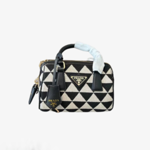 PRADA SYMBOLE EMBROIDERED FABRIC TOP-HANDLE BLACK