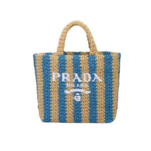 PRADA RAFFIA TOTE BAG TAN AND BLUE 1BG4222A2TF0O8AVOOR