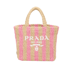 PRADA RAFFIA TOTE BAG TAN AND PINK 1BG4222A2TF0NJXVOOR