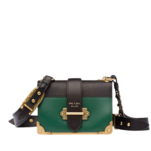 PRADA CAHIER LEATHER BAG IN GREEN AND BLACK 25CM 1BD045 2BB0 F011A V OCH