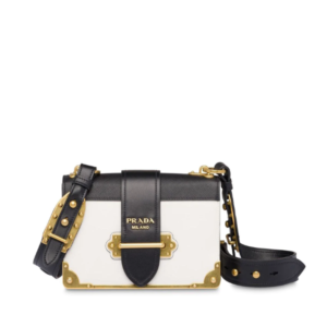 PRADA CAHIER LEATHER BAG IN WHITE AND BLACK 25CM 1BD045 2BB0 F011A V OCH