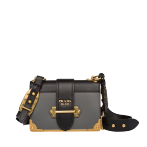 PRADA CAHIER LEATHER BAG IN GREY AND BLACK 25CM 1BD045 2BB0 F011A V OCH
