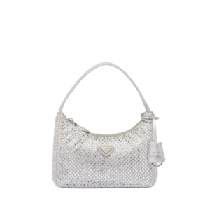PRADA SATIN MINI BAG WITH ARTIFICIAL CRYSTALS SILVER 21CM 1NE515 2AWL F0118