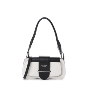 PRADA CITY CALFSKIN SIDONIE SHOULDER BAG WHITE BLACK 28CM 1BD168