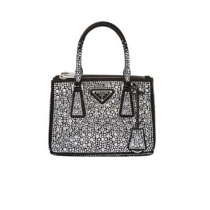 PRADA GALLERIA SATIN MINI BAG WITH CRYSTALS METAL 23CM 1BA906 2AWL F063R V EOY