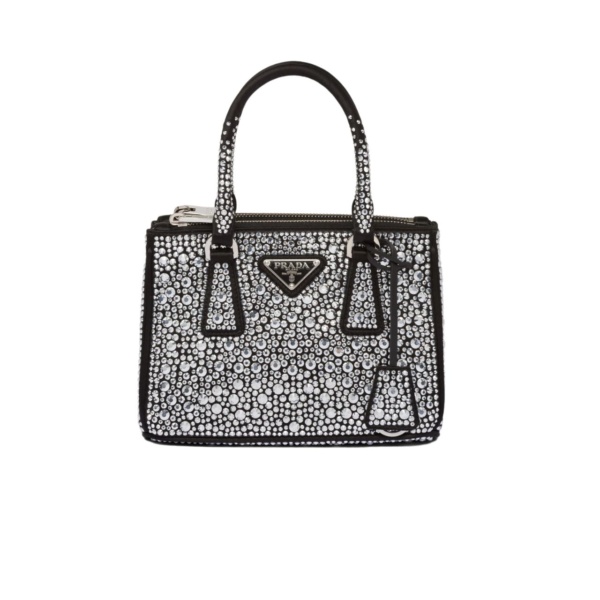 PRADA GALLERIA SATIN MINI BAG WITH CRYSTALS METAL 23CM 1BA906 2AWL F063R V EOY