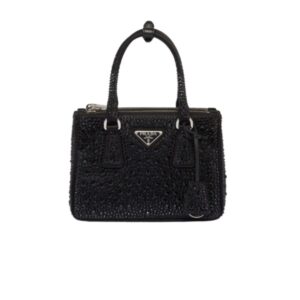 PRADA GALLERIA SATIN MINI BAG WITH CRYSTALS BLACK 23CM 1BA906 2AWL F0002 V EOY