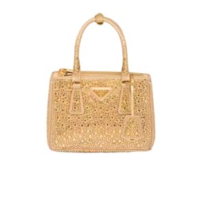 PRADA GALLERIA SATIN MINI BAG WITH CRYSTALS YELLOW 23CM 1BA906 2AWL F0522 V EOY