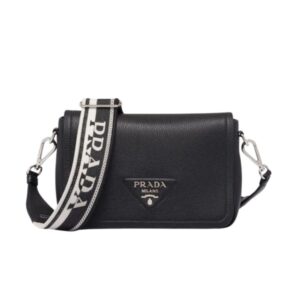PRADA FLOU SHOULDER BAG BLACK LEATHER 23CM