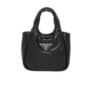 PRADA PADDED SOFT LEATHER BAG GERANIUM BLACK 19CM 1BA359 2DYI F0002 V OVO