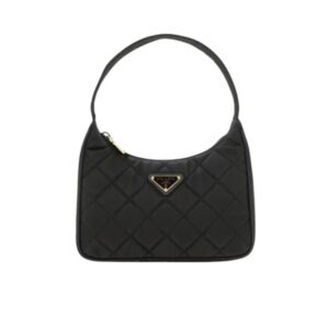 PRADA CONTENITORE MANIGLIA TESSUTU NYLON QUILTED SHOULDER BAG BLACK 21CM