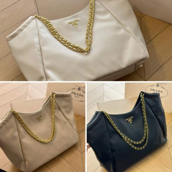 PRADA POMICE SOFT CALFSKIN LEATHER CHAIN TOTE BAG BEIGE 38CM - Image 3