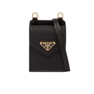 PRADA SAFFIANO LEATHER AIRPOD HOLDER BLACK 17CM
