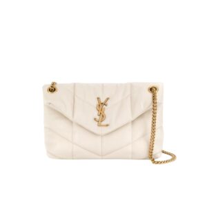 SAINT LAURENT PUFFER SMALL CHAIN BAG IN QUILTED LAMBSKIN WHITE GOLD 29CM 5774761EL079207