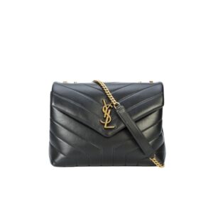 SAINT LAURENT LOULOU SMALL CHAIN BAG IN MATELASSÉ Y BLACK GOLD
