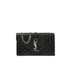 SAINT LAURENT ENVELOPE SMALL BAG IN MIX MATELASSÉ GRAIN DE POUDRE EMBOSSED BLACK GOLD 21CM 600195BOW911000