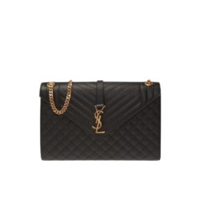 SAINT LAURENT ENVELOPE LARGE BAG IN MIX MATELASSÉ GRAIN DE POUDRE EMBOSSED BLACK GOLD 31CM 600166BOW911000