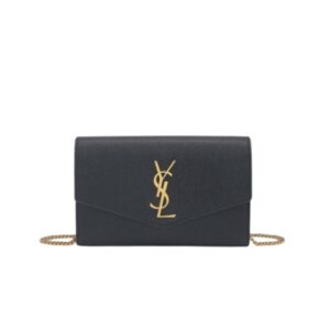 SAINT LAURENT UPTOWN CHAIN WALLET IN GRAIN DE POUDRE EMBOSSED BLACK 19CM 6077881GF0J1000