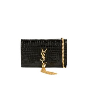 SAINT LAURENT KATE MEDIUM CHAIN BAG WITH TASSEL IN SHINY CROCODILE-EMBOSSED LEATHER BLACK 354119AAAY14083
