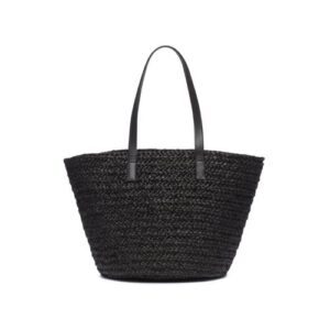 SAINT LAURENT BLACK PANIER RAFFIA BAG 26CM