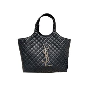 SAINT LAURENT ICARE SHOPPING BAG IN QUILTED LAMBSKIN BLACK SILVER 40CM