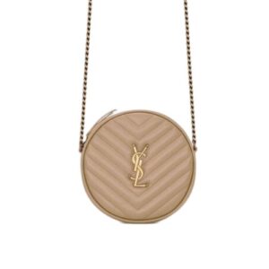 SAINT LAURENT VINYLE ROUND CAMERA BAG IN CHEVRON QUILTED GRAIN DE POUDRE EMBOSSED LEATHER 18CM 6104361GF072721