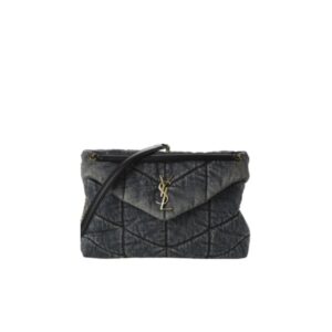 SAINT LAURENT PUFFER MEDIUM IN SUEDE AND DENIM BLACK 30CM