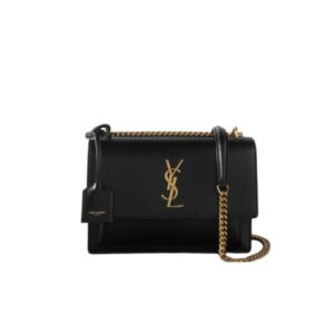 SAINT LAURENT SUNSET SMOOTH LEATHER SHOULDER BAG BLACK 23CM