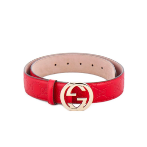 GUCCI CALFSKIN MONOGRAM RED BELT GOLD METAL 3.5CM
