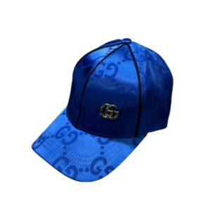 GUCCI GG MONOGRAM GOLD LOGO BASEBALL CAP BLUE