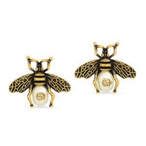 GUCCI GG BEE PEARL GOLD EARRINGS