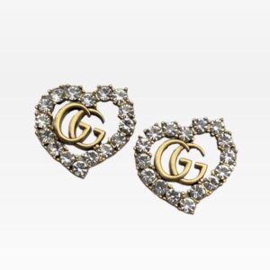 GUCCI GG HEART CRYSTAL GOLD EARRINGS