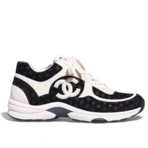 CHANEL PRINTED SUEDE CALFSKIN SNEAKERS WHITE AND BLACK G39230 X56653 94305