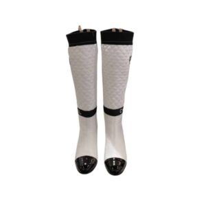 CHANEL WOMAN QUILTED WINKLE LEATHER KNEE WHITE LONG BOOT