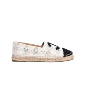 CHANEL TWEED CC ESPADRILLES SLIP ON LAMBSKIN WHITE BLUE BLACK