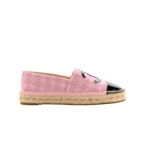 CHANEL TWEED PATENT CC ESPADRILLES SLIP ON PINK BLACK