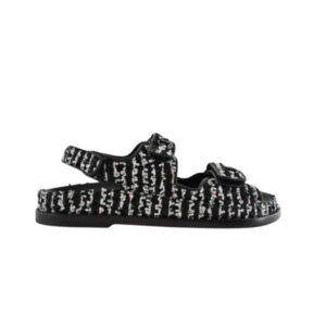 CHANEL TWEED DAD INTERLOCKING CC SLINGBACK SANDALS BLACK G35927 X56390 K3756
