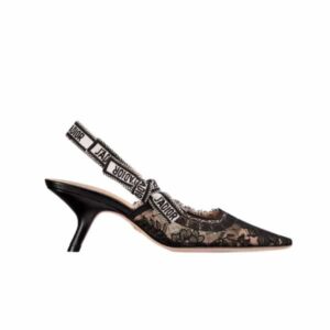 DIOR J’ADIOR SLINGBACK PUMP TRANSPARENT MESH EMBROIDERED WITH DIOR ROSES MOTIF COMMA HEEL BLACK KDV028FLL S900