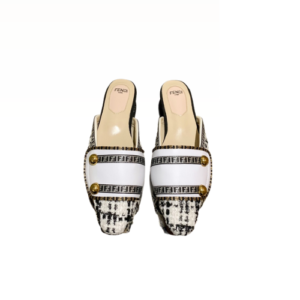 FENDI FF GREY STRAP HALF SLIPPERS WHITE