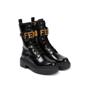 FENDI WOMEN’S BLACK LEATHER ANKLE BOOTS BLACK