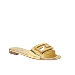 FENDI BAGUETTE GOLD NAPPA LEATHER SLIDES 8R8136AI16F0XV6