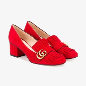 GUCCI MARMONT FRINGE SUEDE 55MM LOAFER RED FROM NEIMAN MARCUS