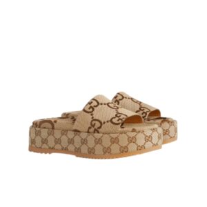 GUCCI WOMEN’S PLATFORM SLIDE SANDAL CAMEL 623212 UKO00 2580