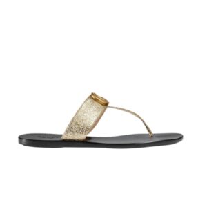 GUCCI DOUBLE G THONG LEATHER METALLIC GOLD ‎497444 0B7N0 7100
