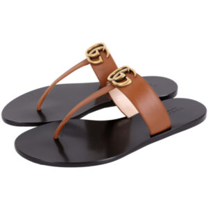 GUCCI DOUBLE G THONG LEATHER BROWN