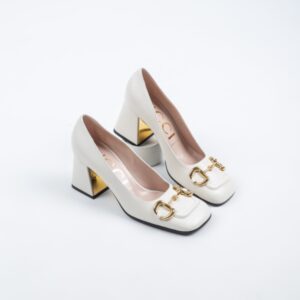 GUCCI WOMEN’S MID HEEL PUMP WITH HORSEBIT WHITE